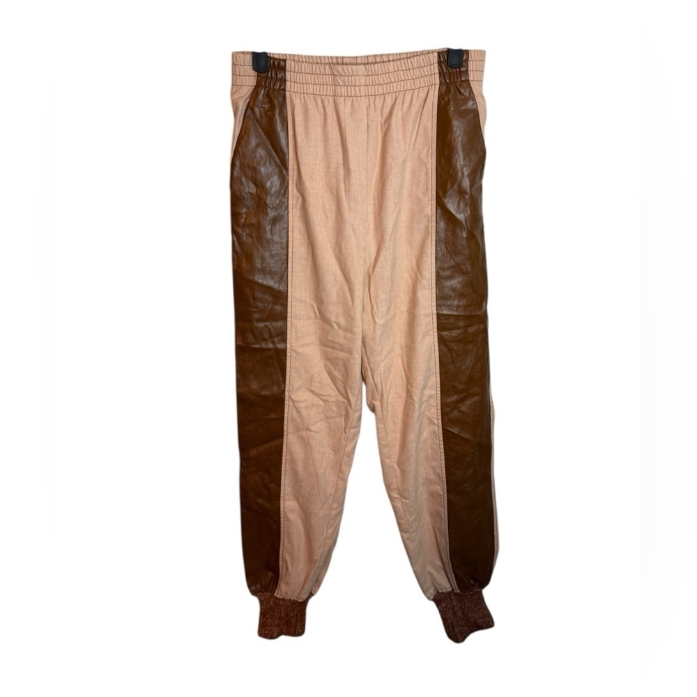 Anthropologie Beatrice B Faux Leather Trim Joggers - Picture 4 of 9